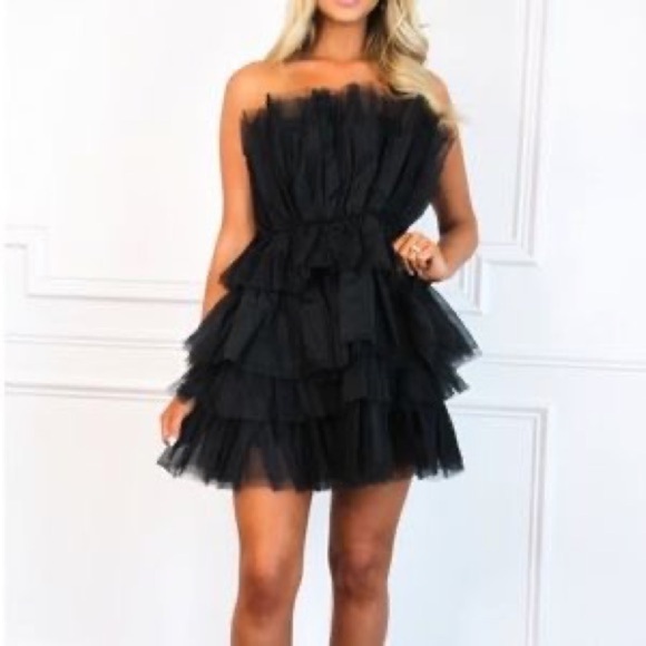 Mable Organza Tube Ruffle Mini Dress Black Women's Size S - Picture 7 of 16